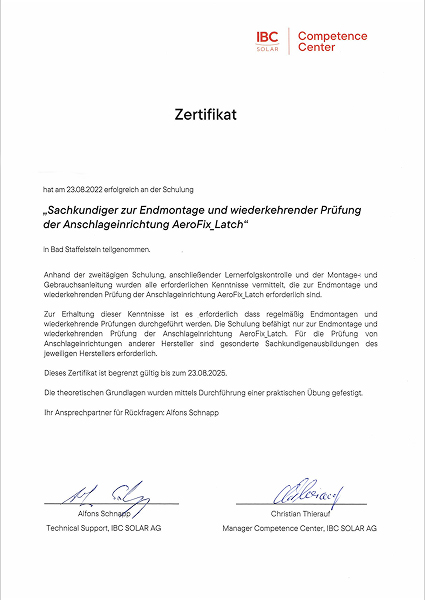 Zertifikat IBC Solar