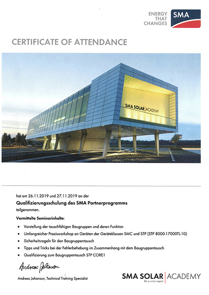 Zertifikat SMA 01